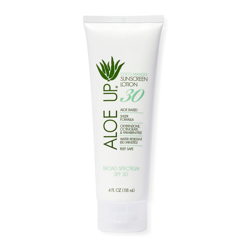 Aloe Up White Collection Sunscreen Lotion SPF 30 - Broad Spectrum UVA/UVB Sunblock for Face and Body - With Aloe Vera Gel - Alcohol-Free - Reef-Friendly - Coco-Mango Fragrance - 4 Oz - Image 1