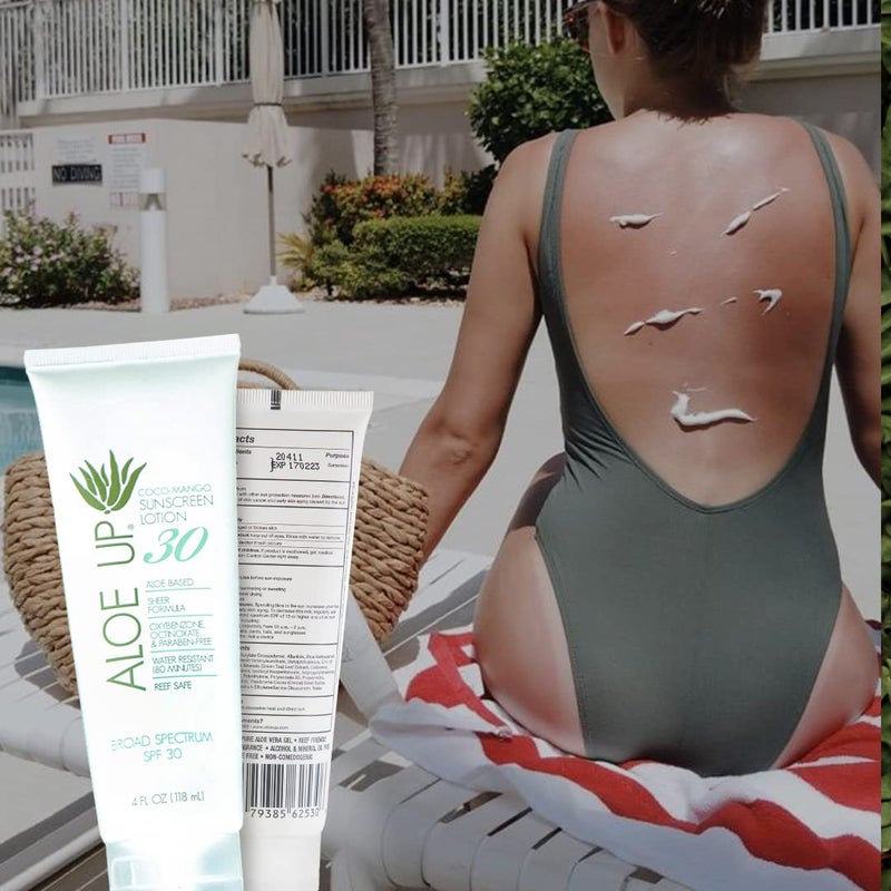 Aloe Up White Collection Sunscreen Lotion SPF 30 - Broad Spectrum UVA/UVB Sunblock for Face and Body - With Aloe Vera Gel - Alcohol-Free - Reef-Friendly - Coco-Mango Fragrance - 4 Oz - Image 5