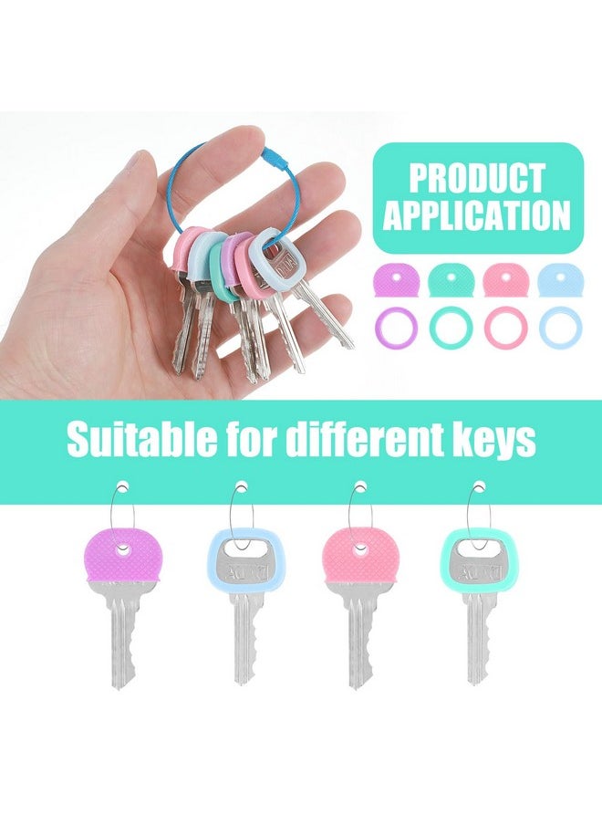 Prasacco Prasacco 40 Pieces Key Covers Caps, Plastic Key Caps Covers Tags Set Key Identifier Coding Rings Colorful Key Coding Rings Key Toppers Key Head Protectors for Standard Flat Organization House Key  - Image 4