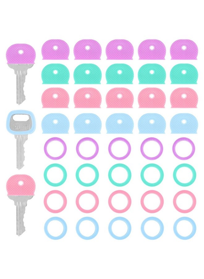 Prasacco Prasacco 40 Pieces Key Covers Caps, Plastic Key Caps Covers Tags Set Key Identifier Coding Rings Colorful Key Coding Rings Key Toppers Key Head Protectors for Standard Flat Organization House Key  - Image 1