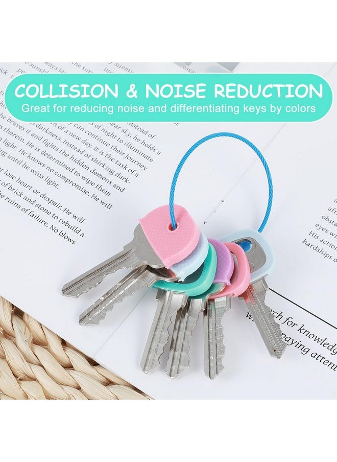 Prasacco Prasacco 40 Pieces Key Covers Caps, Plastic Key Caps Covers Tags Set Key Identifier Coding Rings Colorful Key Coding Rings Key Toppers Key Head Protectors for Standard Flat Organization House Key  - Image 5