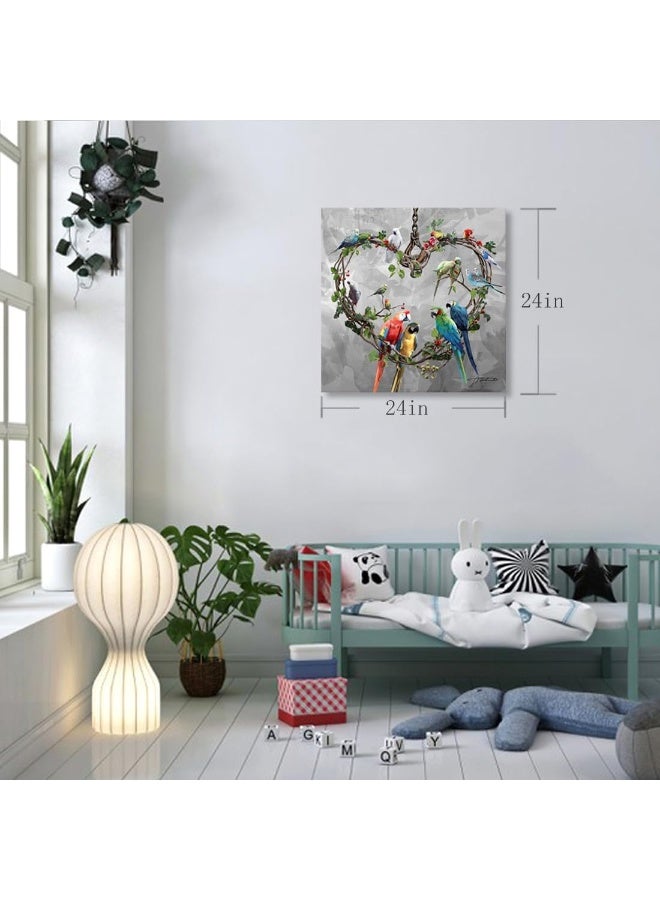 Woxfcart فن جدار طيور الببغاء الاستوائية من ووكسيكارت لغرف الأطفال 24x24 - Image 3