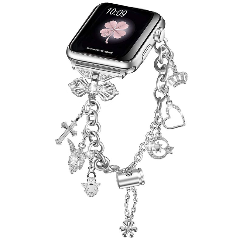 NYENEIL Compatible with Apple Watch Ultra Band 38mm 40mm 41mm 42mm Series 10 9 8 7 6 5 4 3 2 1 Smartwatch wistband Bracelet Strap Interchangeable Charms Dressy Bracelet for Women Silver - Image 1