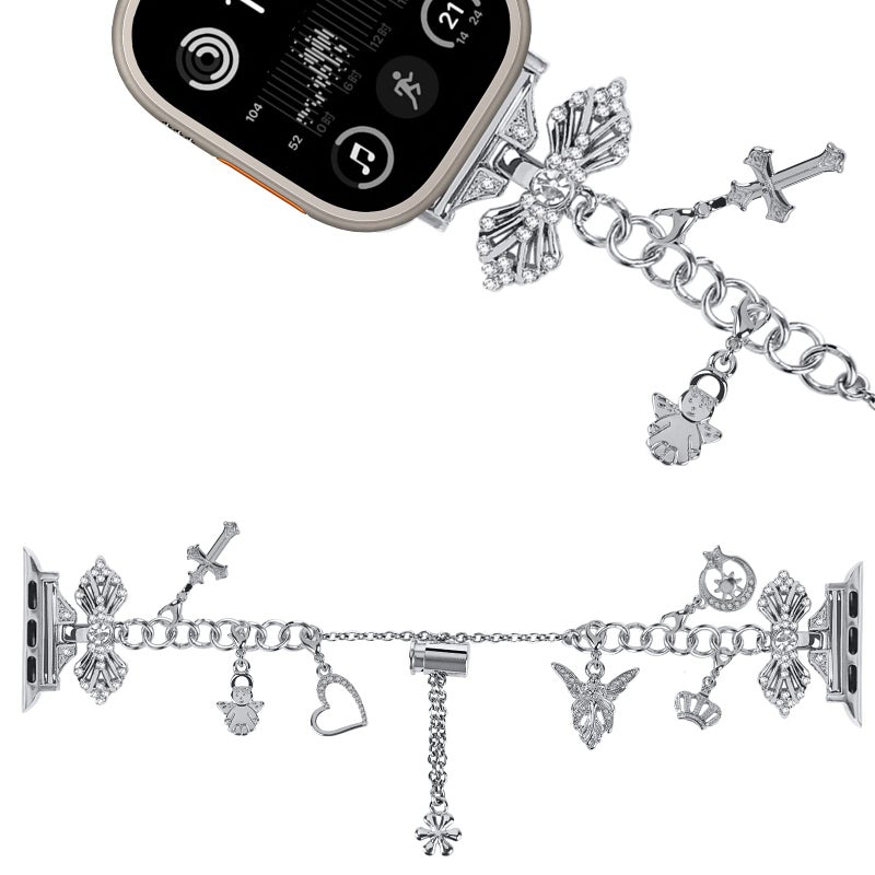 NYENEIL Compatible with Apple Watch Ultra Band 38mm 40mm 41mm 42mm Series 10 9 8 7 6 5 4 3 2 1 Smartwatch wistband Bracelet Strap Interchangeable Charms Dressy Bracelet for Women Silver - Image 3
