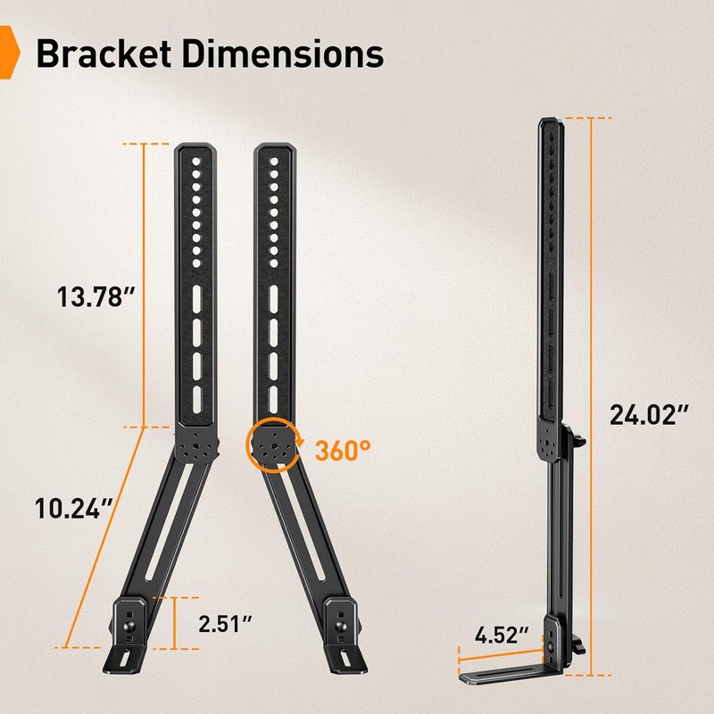 Perlegear Soundbar Mount with Adjustable Height, Soundbar Mounting Bracket Under or Above TV up to 15 lbs Soundbar with Detachable Long Extension Plates, Sound bar Mount Fit Max VESA 600x400mm PGSM04B - Image 2