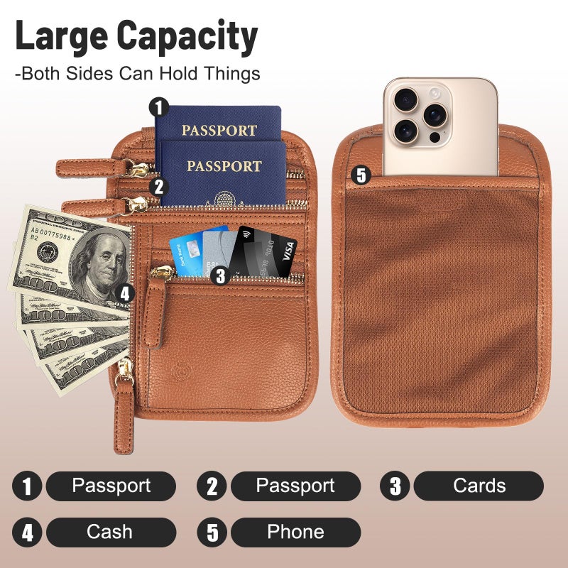 Sizobi Neck Wallet for Traveling Women Men, RFID Blocking Leather Passport Holder Travel Pouch, Family Travel Document Organizer Passport Wallets,International Travel Must Haves Travel Accessories - Image 2