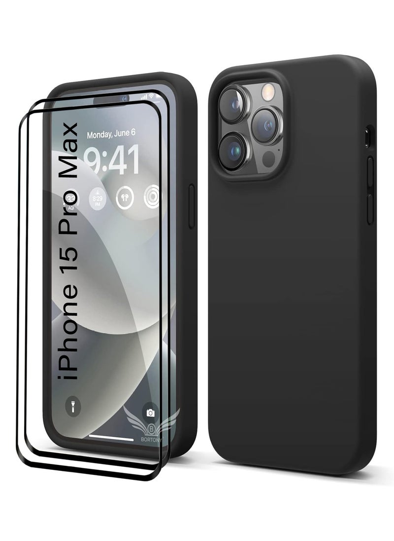 BORTONY - iPhone 15 Pro Max Case with 2PCS Tempered Glass Screen Protector [3 in 1] iPhone 15 Pro Max Silicone Cover Shockproof Protective Slim Case for Apple iPhone 15 Pro Max 6.7 Inch - Image 1