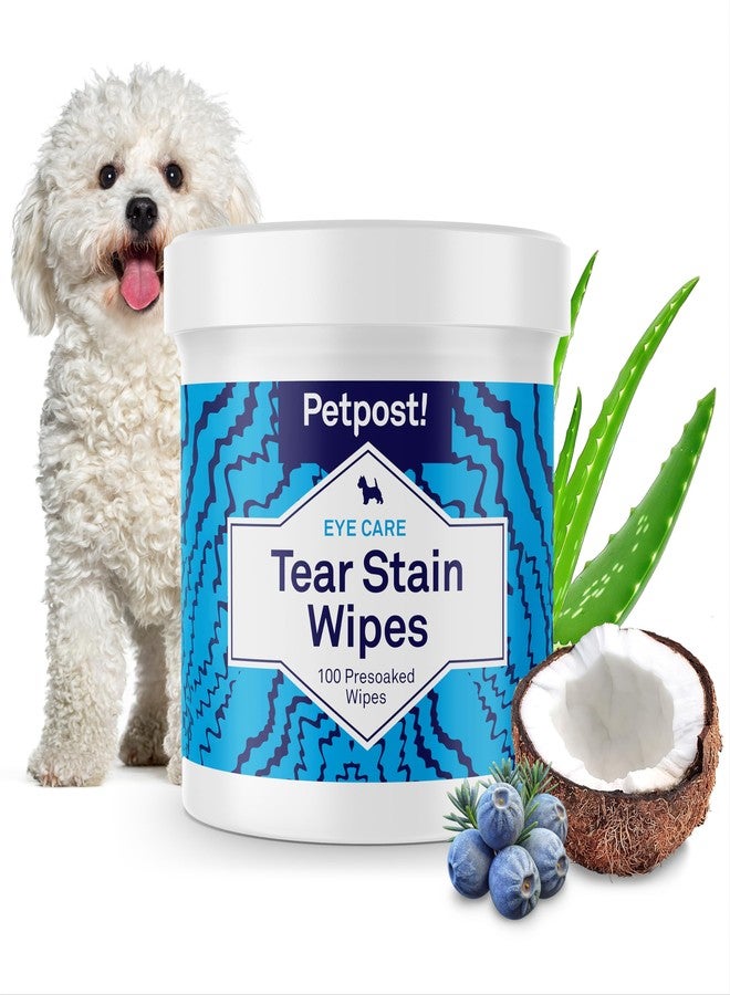 Petpost Tear Stain Remover Wipes for Dogs | 100 Count Gentle Eye Wipes with Juniper Berry & Coconut | Dog Face Wipes for Tear Stains & Eye Discharge | Soft Cotton Pads, Bleach Free - Image 1
