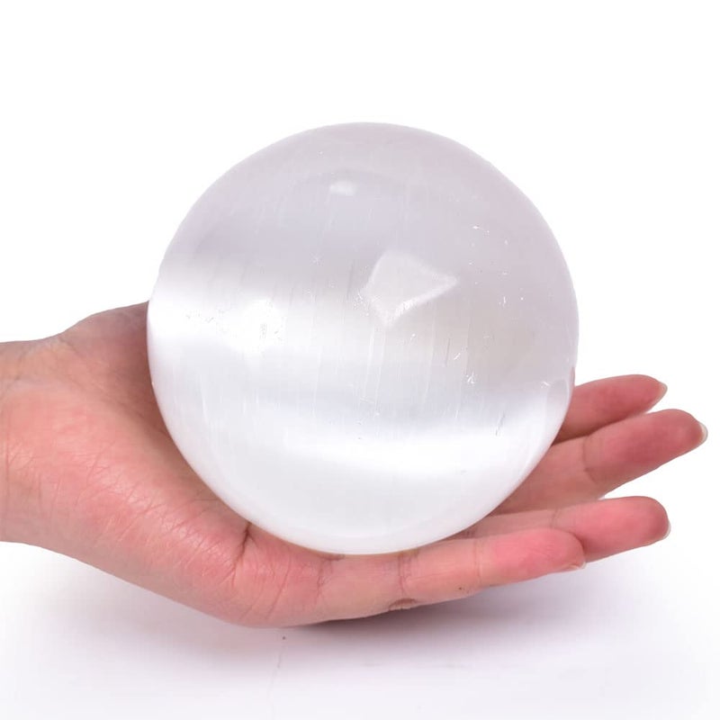JIC Gem JIC Gem 354 Inch90100mm Selenite Crystal Sphere with Wooden Stand Healing Crystal Ball for Meditation Home Decoration 