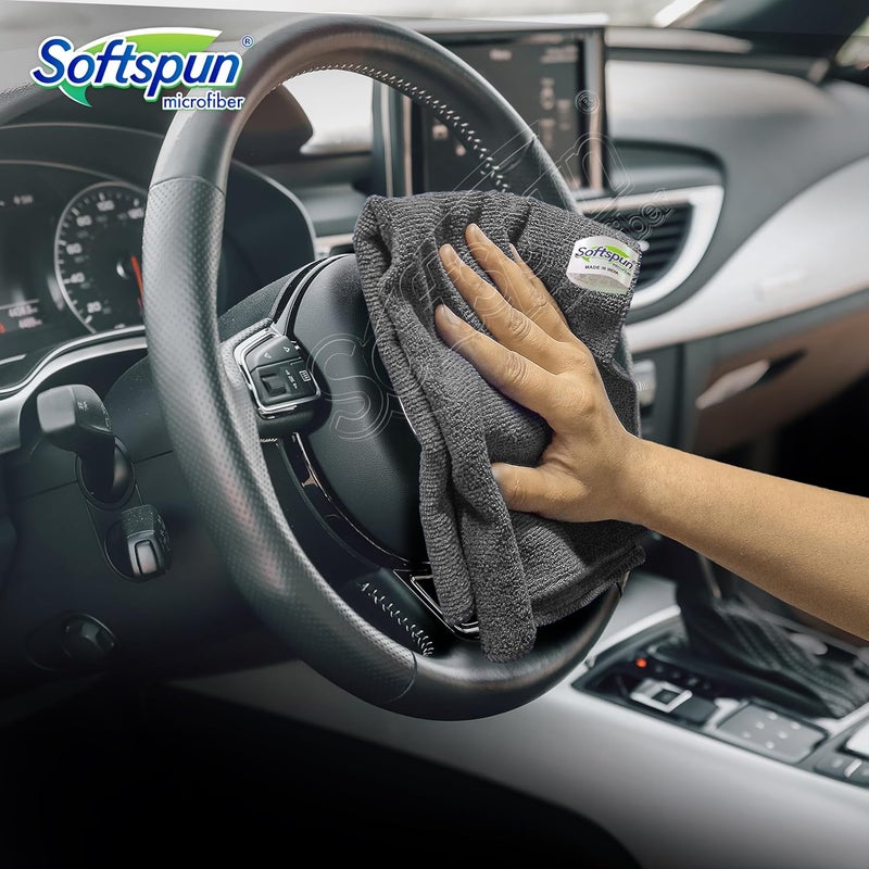 SOFTSPUN Microfiber Cloth - 4 pcs - 40x40 cms - 340 GSM Grey! Thick Lint & Streak-Free Multipurpose Cloths - Automotive Microfibre Towels for Car Bike Cleaning Polishing Washing & Detailing.… - Image 5
