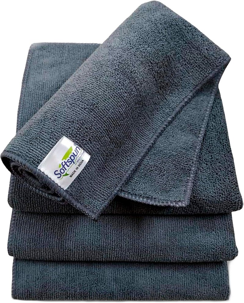 SOFTSPUN Microfiber Cloth - 4 pcs - 40x40 cms - 340 GSM Grey! Thick Lint & Streak-Free Multipurpose Cloths - Automotive Microfibre Towels for Car Bike Cleaning Polishing Washing & Detailing.… - Image 1