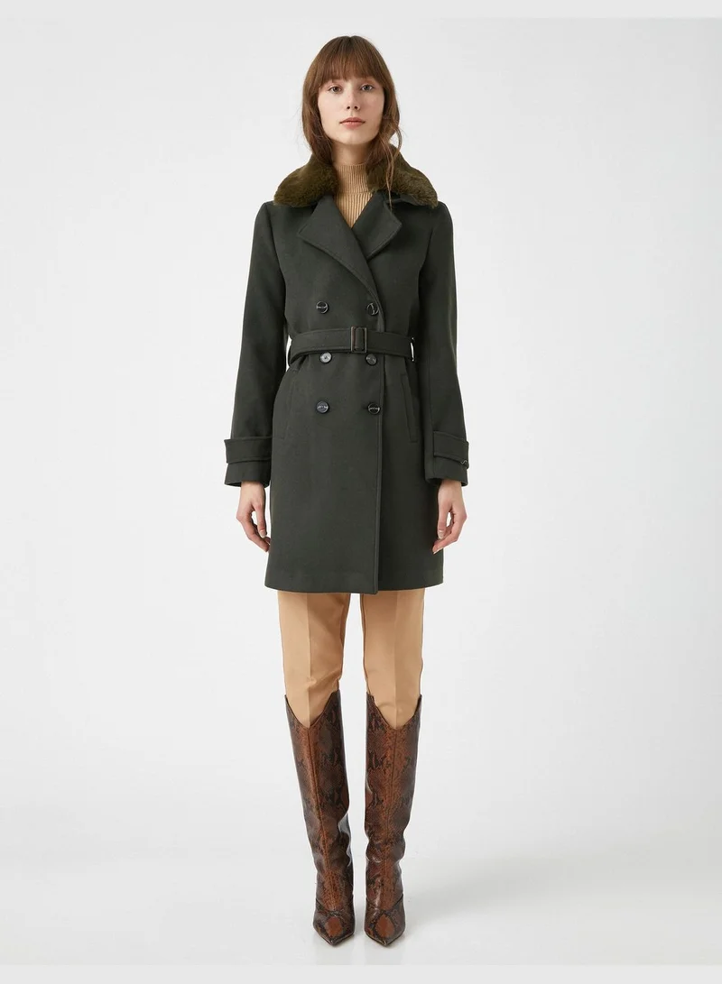 KOTON Faux Fur Detailed Belted Coat