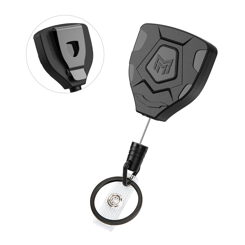 MNGARISTA Heavy Duty Retractable Keychain with Belt Clip, ID Badge Reel Key Chain, Badge Holder with 31.5' Steel Cord and Key Ring, 9.0oz, Black - Image 1