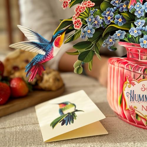 Freshcut Paper Pop Up Cards, Hummingbird Oasis, 12 Inch Life Sized Forever Flower Bouquet 3D Popup Greeting Card, Birthday Cards, Thank You Card, Blank Notecard & Envelope - Image 4