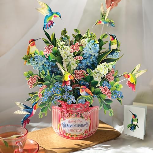 Freshcut Paper Pop Up Cards, Hummingbird Oasis, 12 Inch Life Sized Forever Flower Bouquet 3D Popup Greeting Card, Birthday Cards, Thank You Card, Blank Notecard & Envelope - Image 3