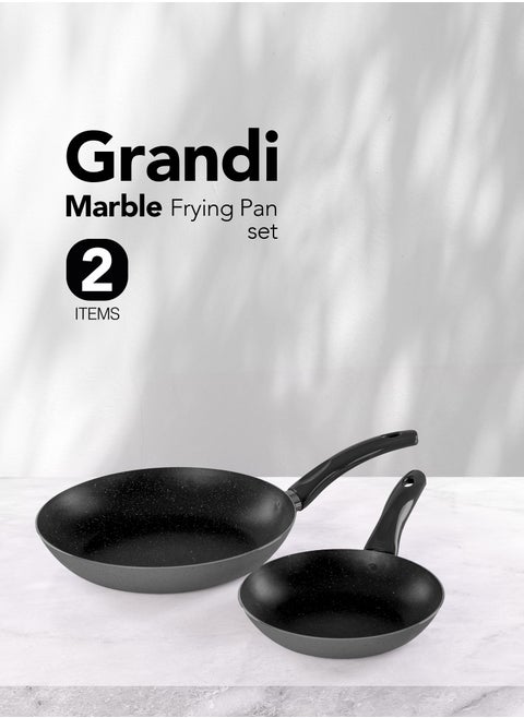 pop Frying Pan set 2 pes  - 7-Layer Granite Coating Non-Stick Surface - Bakelite Handle - Black and gray granite