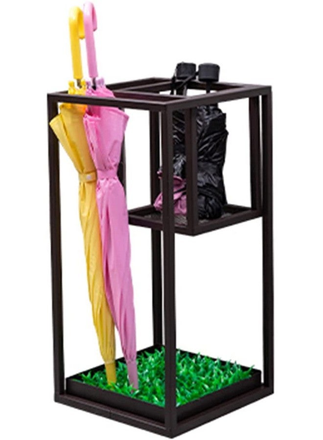 INDIAN DECOR. 567710 Metal Umbrella Storage Rack With Drip Tray And Artificial Grass, Large Capacity Storage Long/Short Umbrella, Suitable For Family Business Hotel - Black, 30 X 60 X 60 CM - Image 1