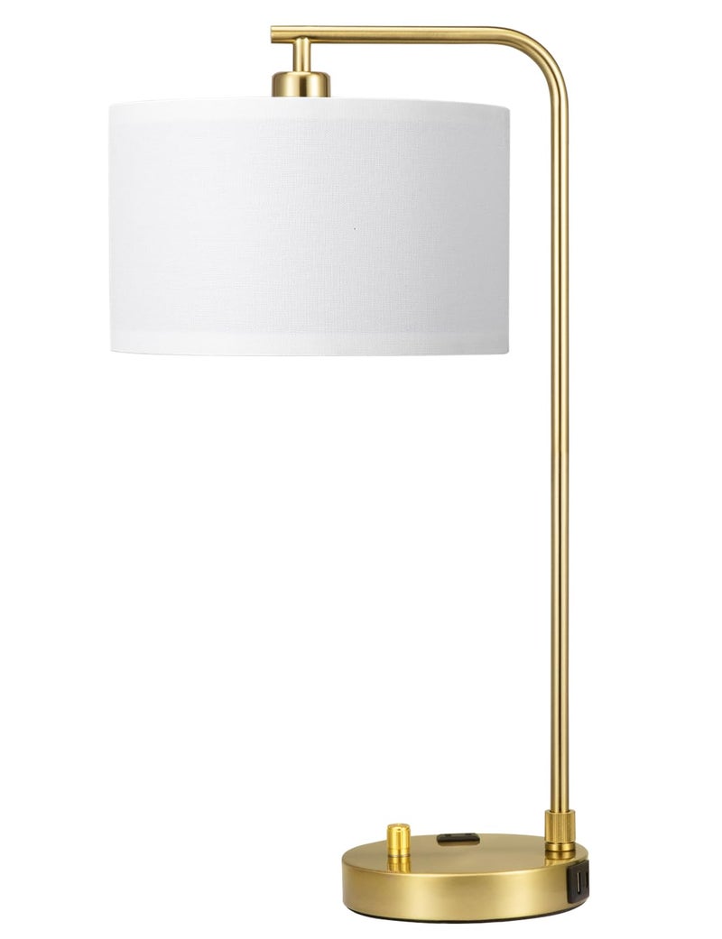 Innqoo Gold Table Lamp with USB Port and Outlet, Dimmable Nightstand Bedside Lamps with Linen Lampshade, Desk Lamp for Bedroom, Living Room, Guest Room, Home Office, LED Bulb Included - Image 4