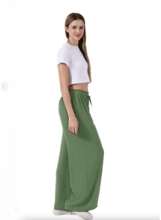 No brands بنطلون نسائي كاجوال واسع الساق مريح ومطاط عالي الخصر KU450 - Image 3