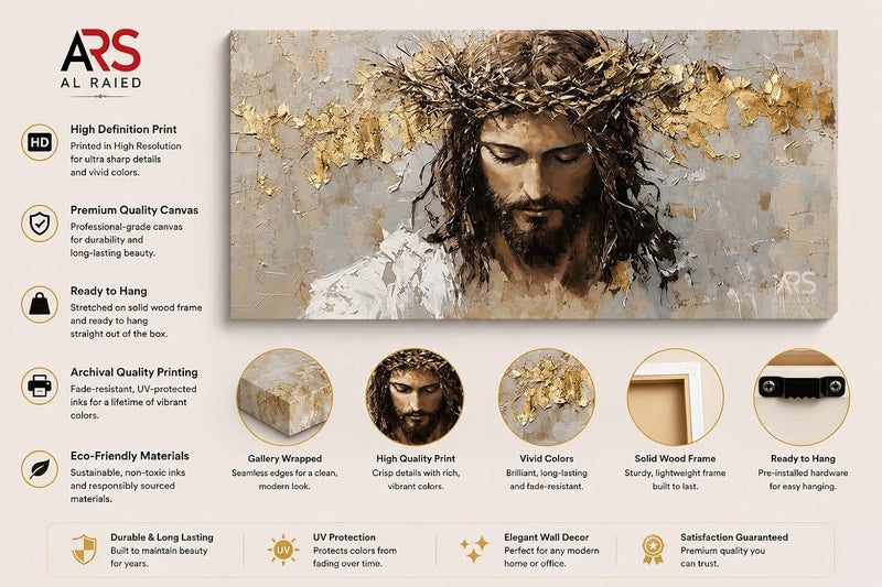 ARS Graphics ARS® Christian Wall Art Canvas Prints 100 X 150 CM 3D Textured Jesus Face Oil Painting Style - Image 3