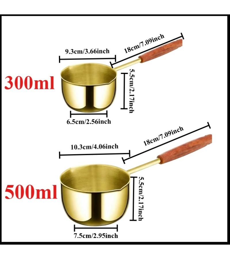 Golden Stainless Steel Saucepan 300ml Oil Splash Pan Food Pan Cheese Pot Butter Melting Kitchen Cookware Baking Utensils Induction Cookware Dishwasher Safe - Image 2