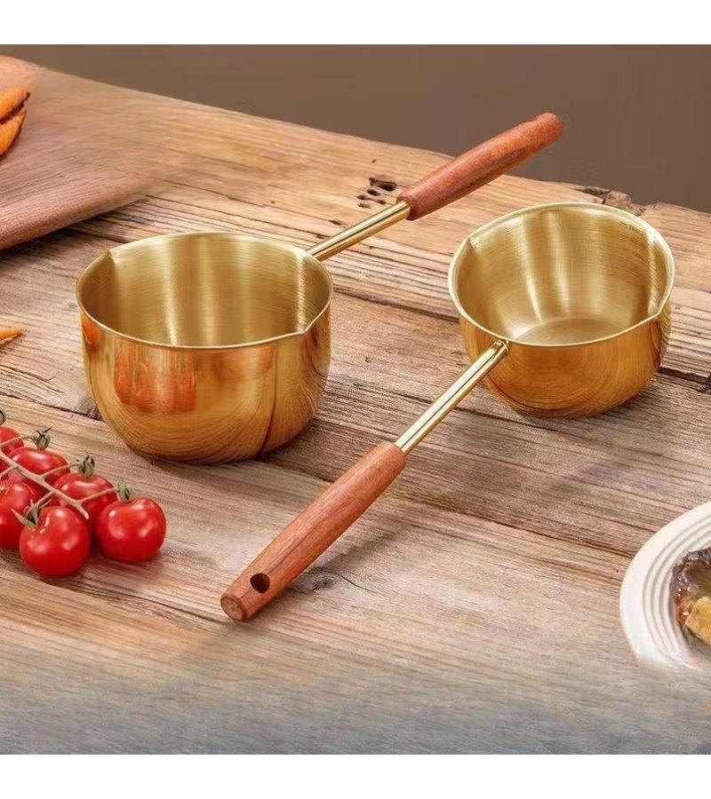 Golden Stainless Steel Saucepan 300ml Oil Splash Pan Food Pan Cheese Pot Butter Melting Kitchen Cookware Baking Utensils Induction Cookware Dishwasher Safe - Image 3