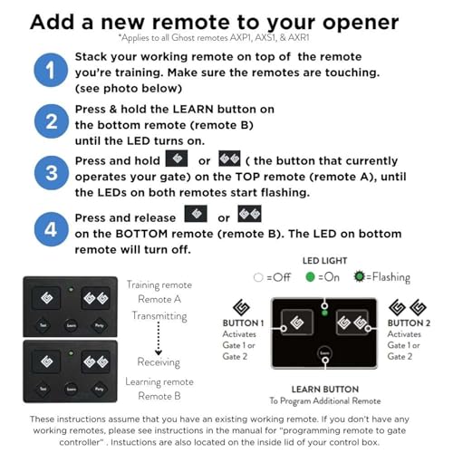 Ghost Controls 3-Button Remote Transmitter for Automatic Gate Openers, Model AXS1 - Image 3
