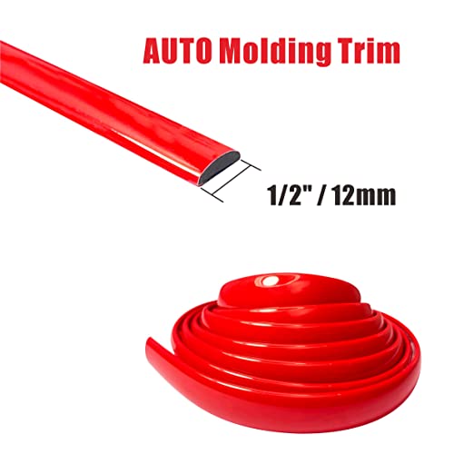 Shine & Bright Auto Width:1/2 inch (12mm) Self Adhesive Auto Trim Molding Strip Scratch-Proof - Car/Truck/RV Exterior and Interior Molding Trim Universal Bumper Window Door Body Side Decorative Strip (24Ft, Solid Red) - Image 2