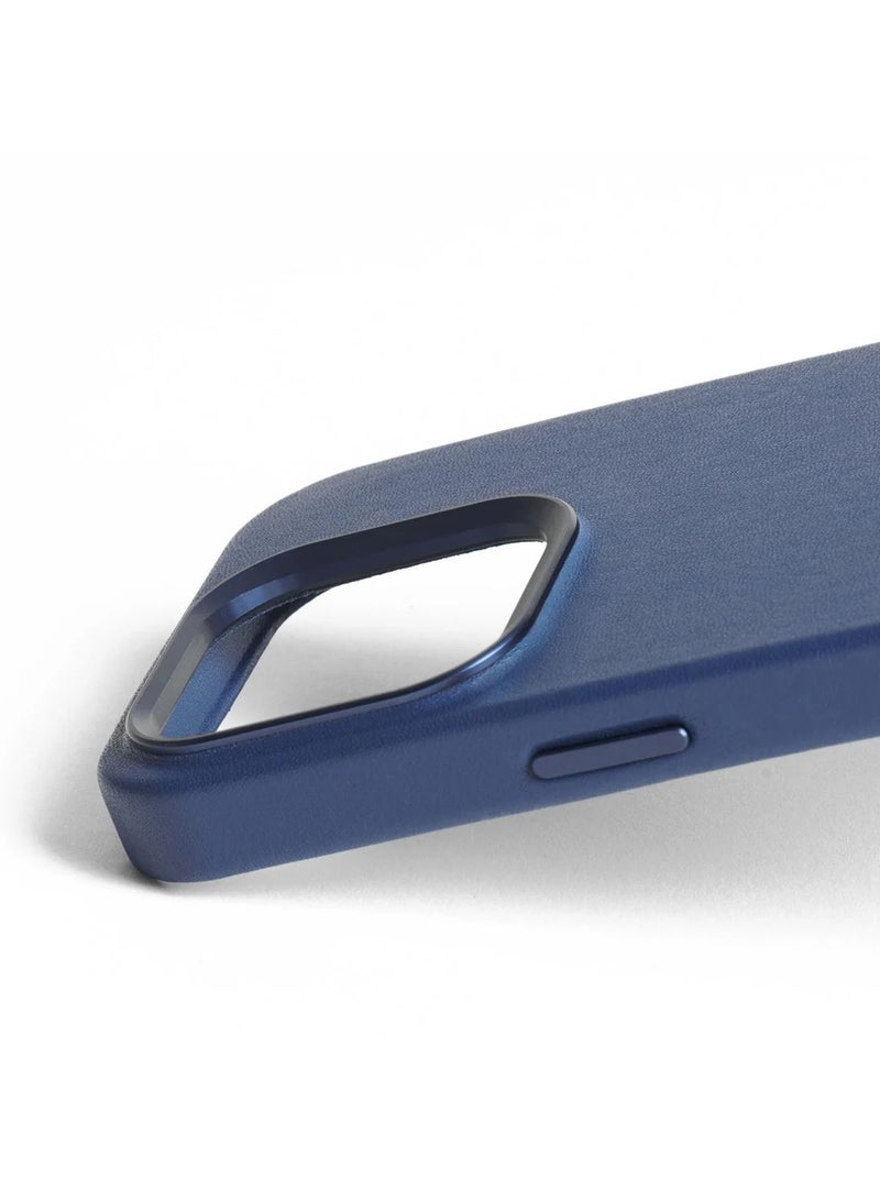 موجو جراب مجو جلدي لهاتف آيفون  برو - جراب جلدي أوروبي فاخر مع حماية معززة للهاتف وعدسة الكاميرا، متوافق مع ماج سيف - جراب آيفون  برو أزرق موناكو - Image 5