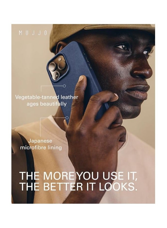 موجو جراب مجو جلدي لهاتف آيفون  برو - جراب جلدي أوروبي فاخر مع حماية معززة للهاتف وعدسة الكاميرا، متوافق مع ماج سيف - جراب آيفون  برو أزرق موناكو - Image 4