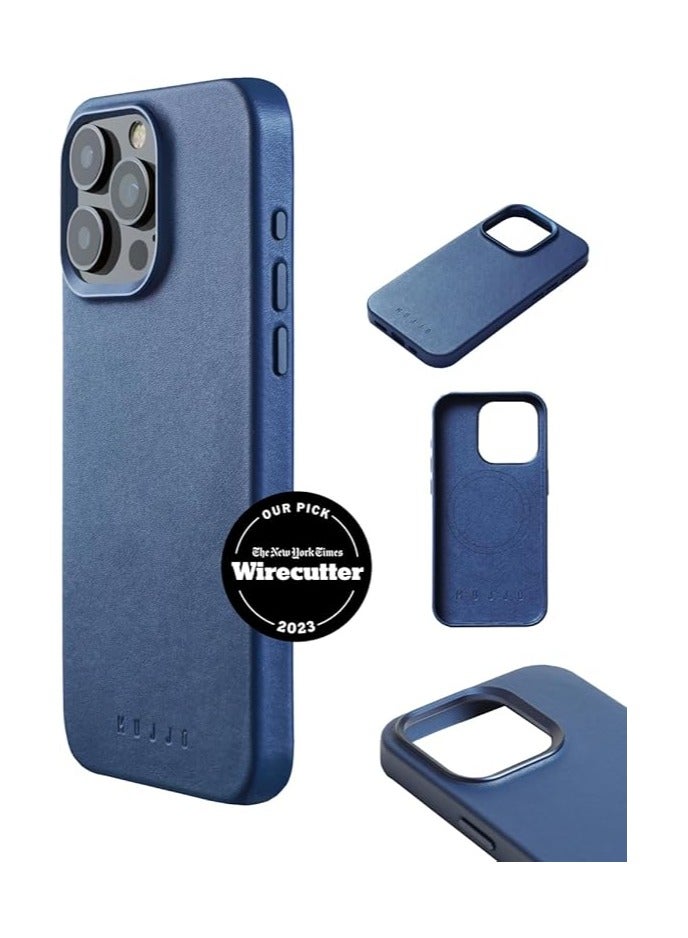 موجو جراب مجو جلدي لهاتف آيفون  برو - جراب جلدي أوروبي فاخر مع حماية معززة للهاتف وعدسة الكاميرا، متوافق مع ماج سيف - جراب آيفون  برو أزرق موناكو - Image 2