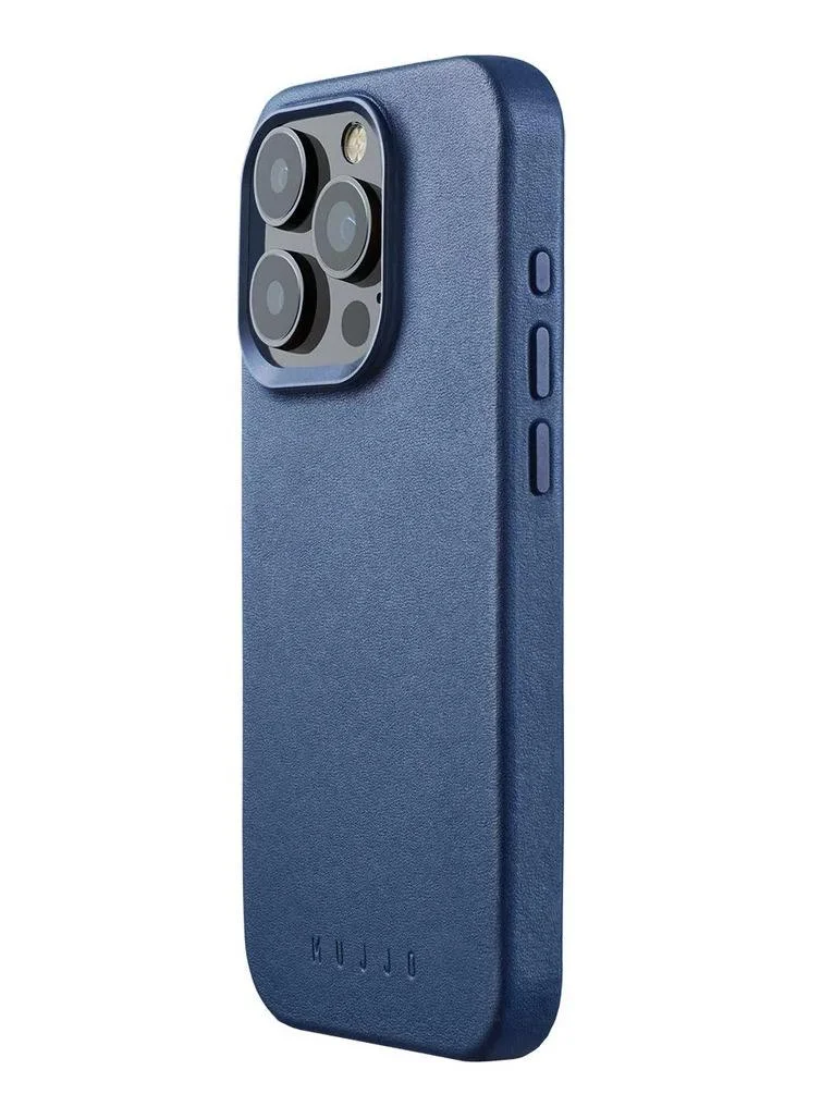 Mujjo iPhone 15 Pro Leather  Case - Monaco Blue with Magnetic Wireless Charging. Crafted From Premium Leather, This Luxurious Case Combines Elegance And Durability, Providing A Sleek, Sophisticated Look While Offering Superior Protection.
