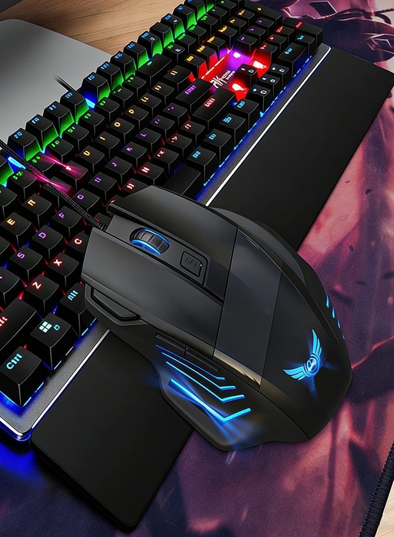 جميل فأرة ألعاب سلكية مع دقة DPI قابلة للتعديل بأربع مستويات وإضاءة RGB، مناسبة لمستخدمي ماك وويندوز، متعددة الأزرار القابلة للبرمجة، باللون الأسود - Image 5
