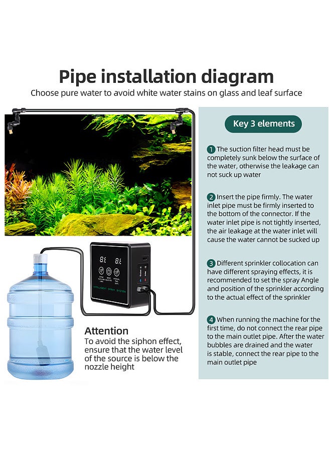 Reptile Fogger Smart Spray System Touchscreen Controller Reptile Mister Automatic with Timer Low Noise 360 Degrees Adjustable Misting Nozzles for Terrariums Amphibian Lizard Snake Frog Plants