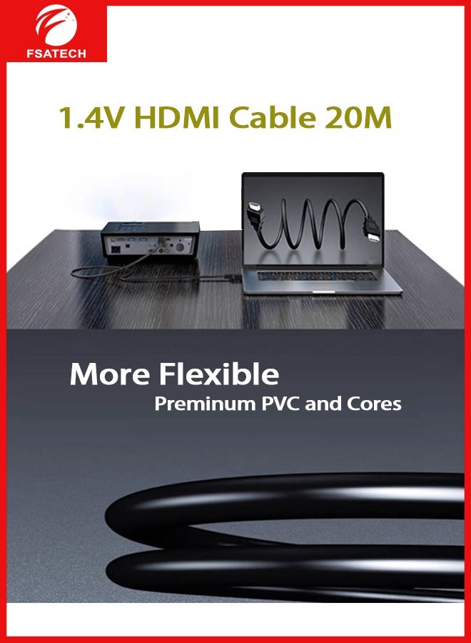 FSATECH كابل HDMI H-20P-20M – طول 20 مترًا – الإصدار 1.4 – 1080 هرتز عند 60 هرتز – موصلات مطلية بالذهب – PVC مضفر – HDMI إلى HDMI - Image 4