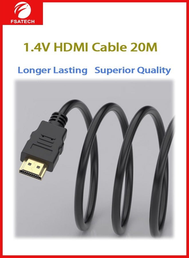 FSATECH كابل HDMI H-20P-20M – طول 20 مترًا – الإصدار 1.4 – 1080 هرتز عند 60 هرتز – موصلات مطلية بالذهب – PVC مضفر – HDMI إلى HDMI - Image 2