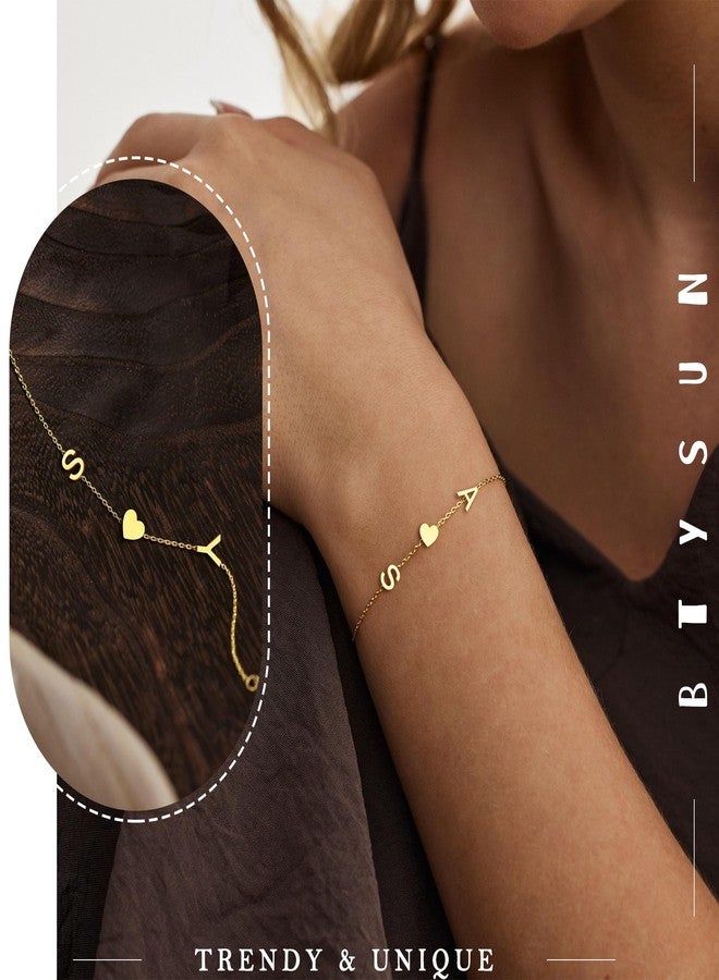 Btysun Christmas Stocking Stuffers for Women - Initial Bracelets for Women Danity Gold Bracelet Mother of The Bride Gifts Letter B&M Link Bracelets Retirement Anniversary Christmas Jewelry for Wife Grandma - Image 2
