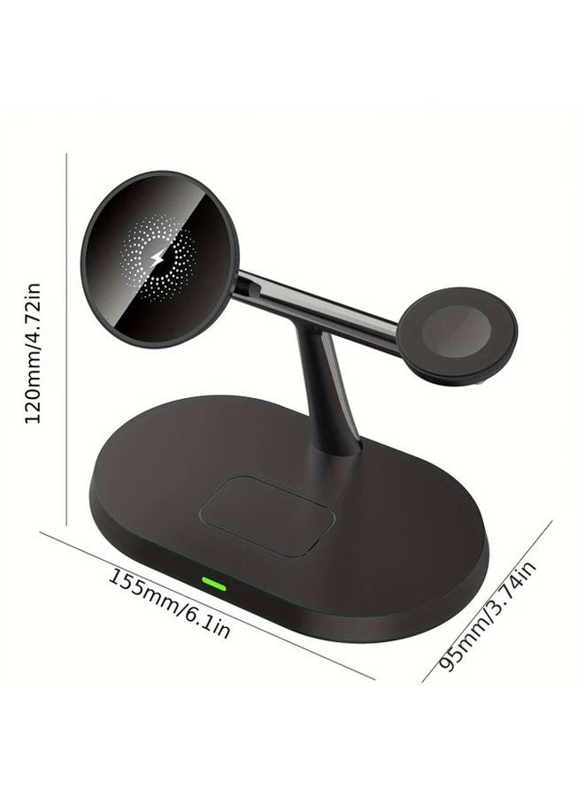شاحن لاسلكي مغناطيسي 3 في 1 أسود حامل لـ iPhone 16 15 14 13 12 و AirPods - Image 2