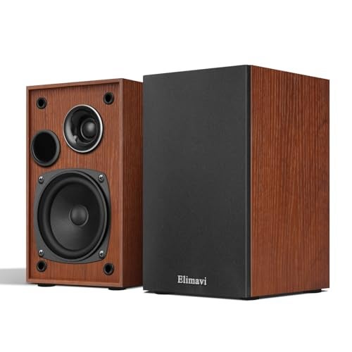 Elimavi Passive Bookshelf Speakers, 2-Way Design with 4" Woofer & 1" Silk Horn Tweeter, 60Hz Bass, Ideal for Home, Office & Theater, Brown (Requires Amplifier or Receiver to Operate) - Image 1