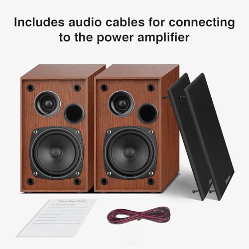 Elimavi Passive Bookshelf Speakers, 2-Way Design with 4" Woofer & 1" Silk Horn Tweeter, 60Hz Bass, Ideal for Home, Office & Theater, Brown (Requires Amplifier or Receiver to Operate) - Image 3