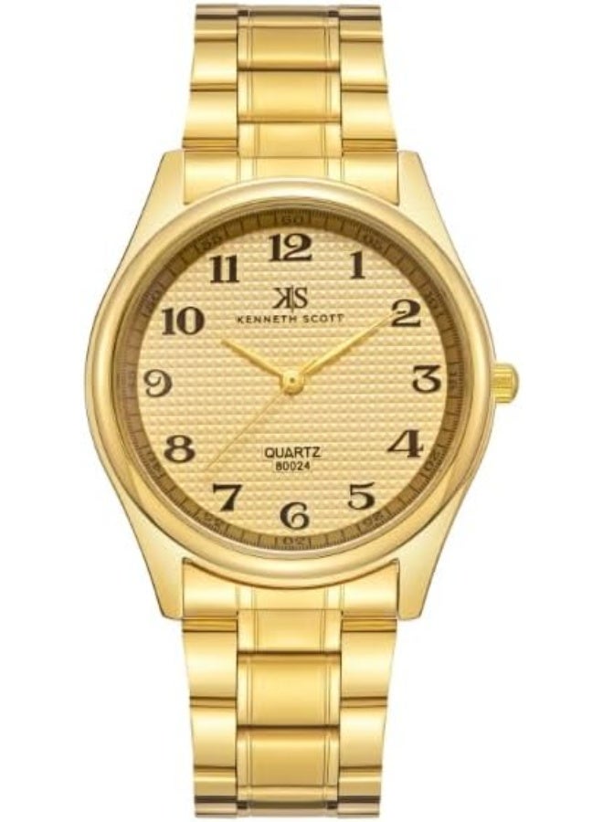 كينيث سكوت ساعة رجالية كينيث سكوت، مينا تناظري وسوار ستانلس ستيل - ذهبي - Image 1