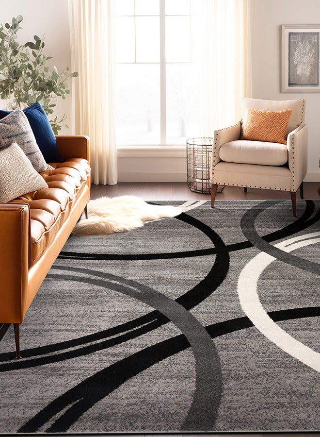 Bukela Modern Wavy Circles Design Area Rug, Retangle Carpet, 160×230 Cm, Gray - Image 1
