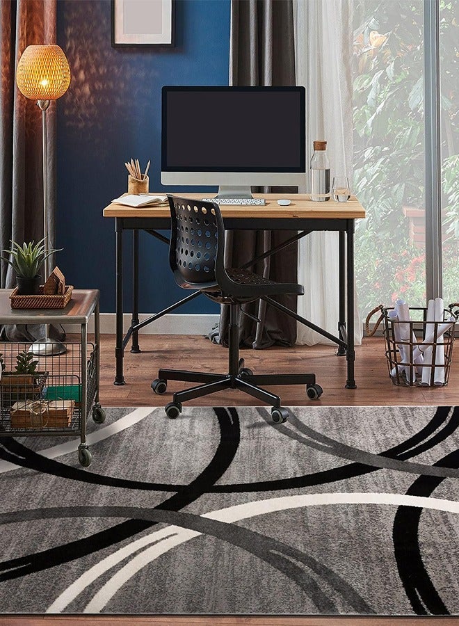 Bukela Modern Wavy Circles Design Area Rug, Retangle Carpet, 160×230 Cm, Gray - Image 5