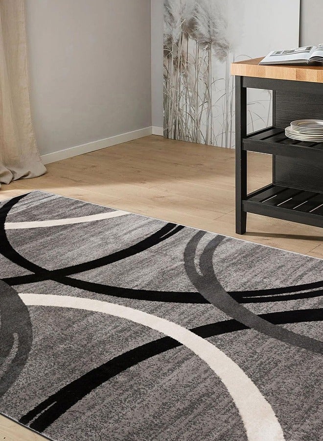 Bukela Modern Wavy Circles Design Area Rug, Retangle Carpet, 160×230 Cm, Gray - Image 4