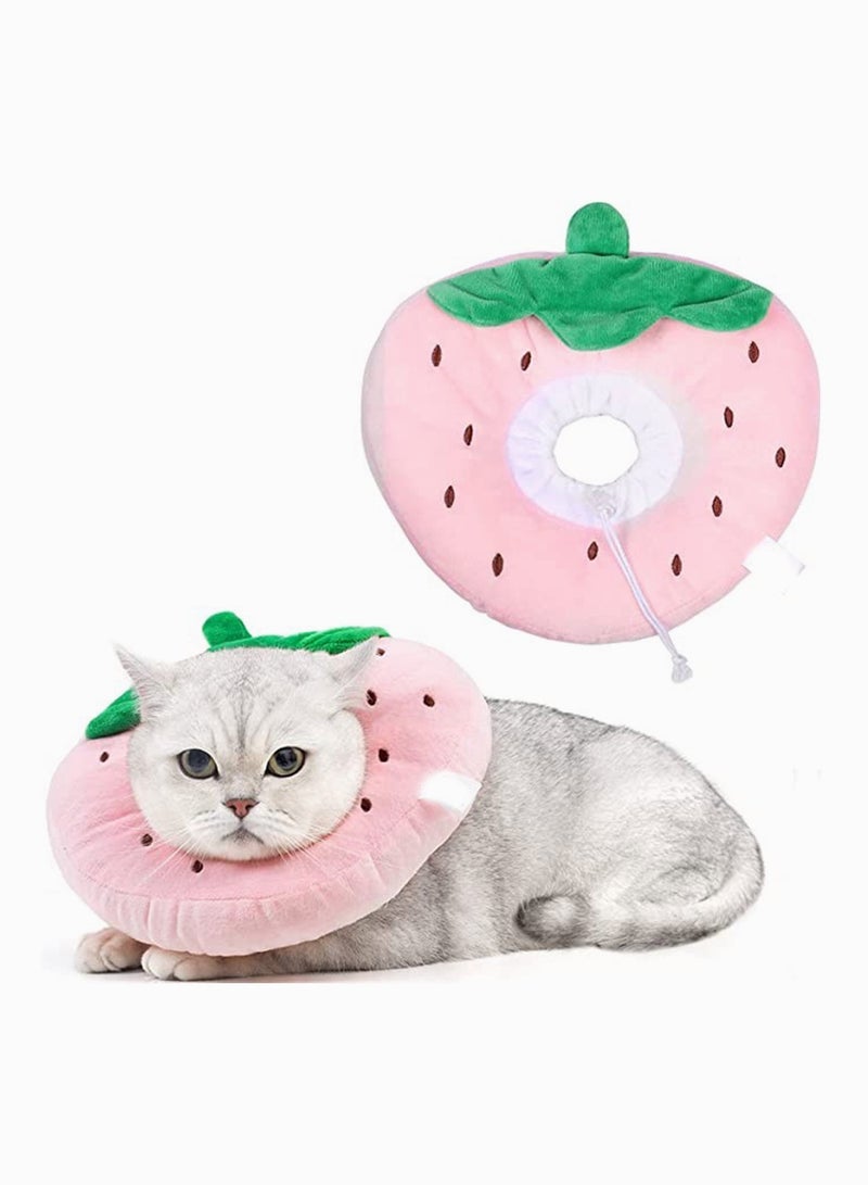 طوق تعافي قطط فراولة ناعم قابل للتعديل ومقاوم للماء للقطط الصغيرة بعد الجراحة، إكسسوار مريح للحيوانات الأليفة - Image 1