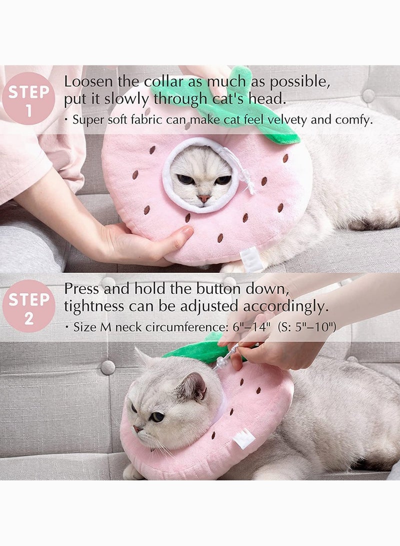 طوق تعافي قطط فراولة ناعم قابل للتعديل ومقاوم للماء للقطط الصغيرة بعد الجراحة، إكسسوار مريح للحيوانات الأليفة - Image 5