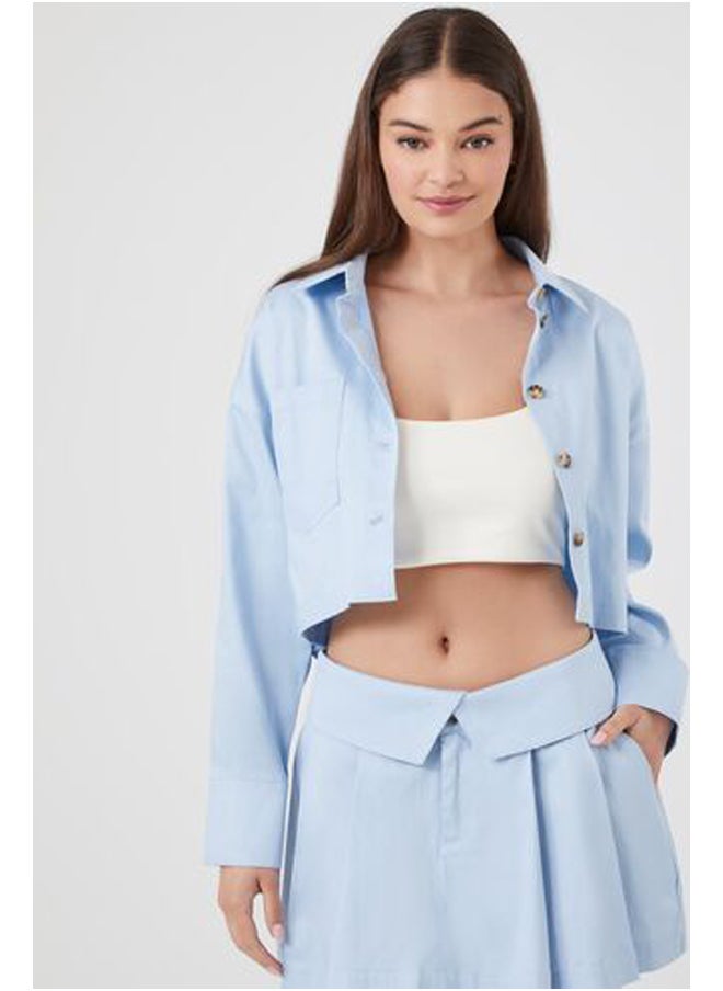 FOREVER 21 Cotton-Blend Cropped Shirt  - Image 1