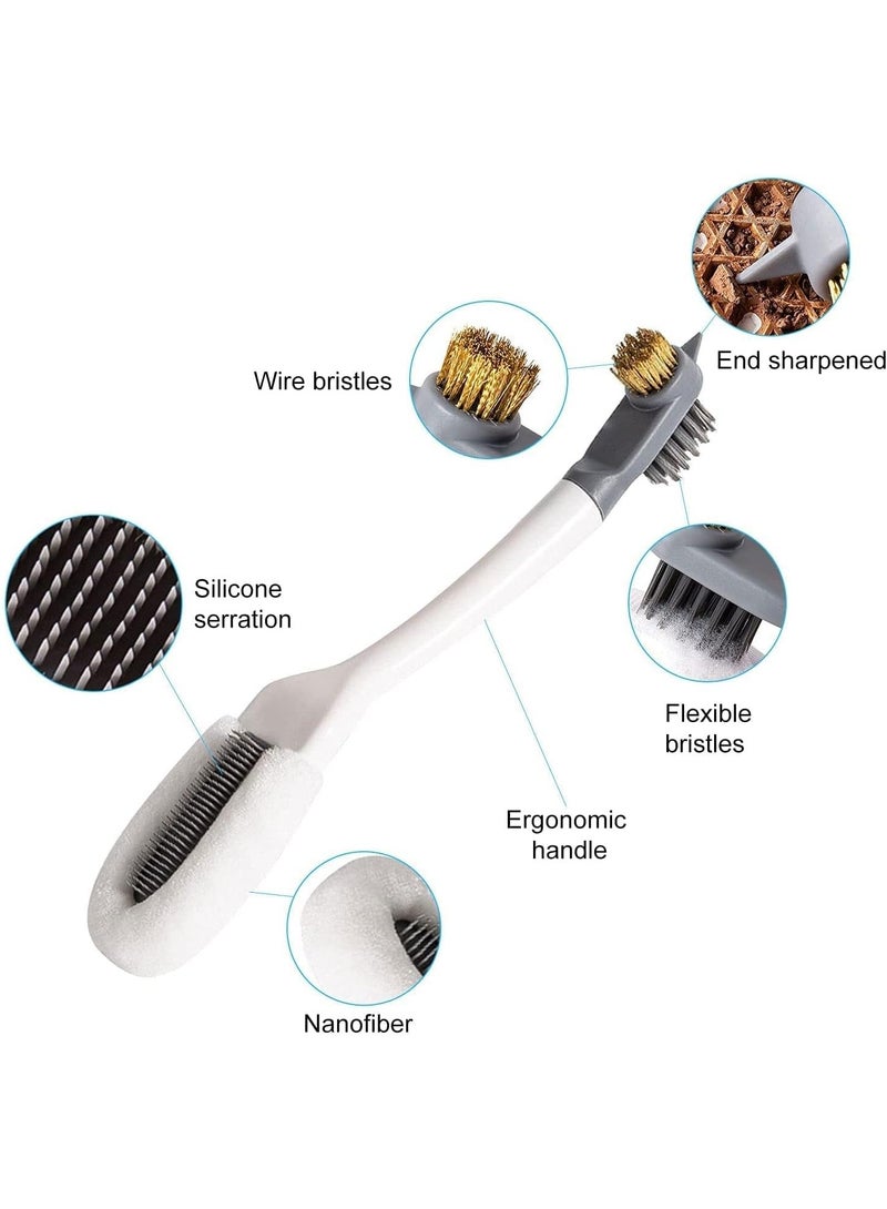 Happy Home Double-End Multi-Functional Shoe Cleaning Brush – Fine Fiber, Silicone, Hard & Steel Bristles – Ergonomic Handle – Deep Clean Sneakers, Canvas, White & Leather Shoes – Household Cleaning Tool for Bathroom, Kitchen & Small Corners – Detachable, Durable & Easy to Store - Image 4