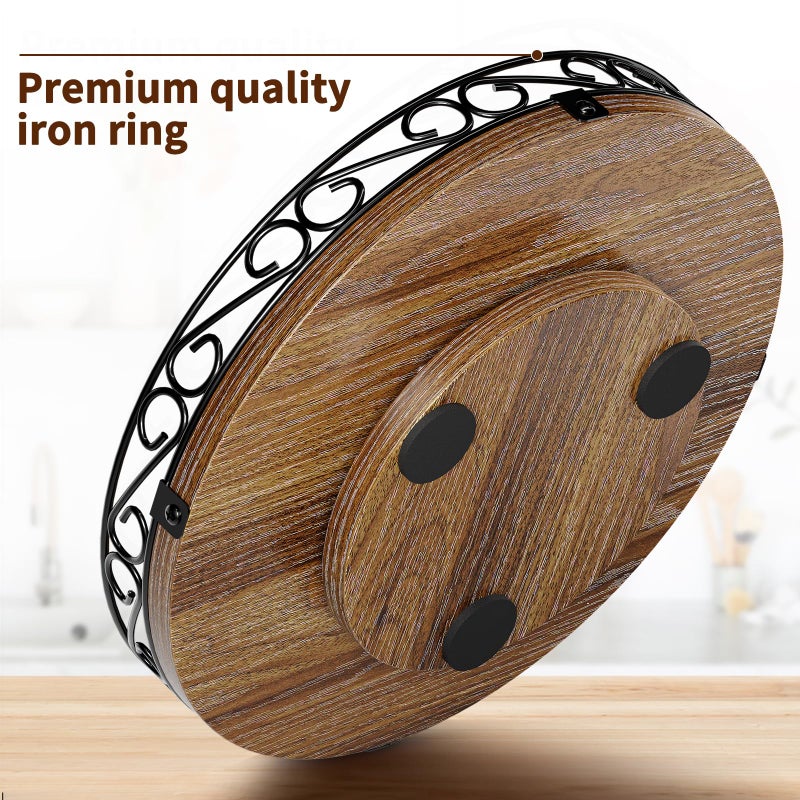 Yoobure 9" Lazy Susan Turntable Organizer for Table Top, Round Wooden Lazy Susan for Cabinet, Farmhouse Decorative Tray for Coffee Table, Kitchen Organizer Countertop, Center Piece Decor, Rustic Brown - Image 5