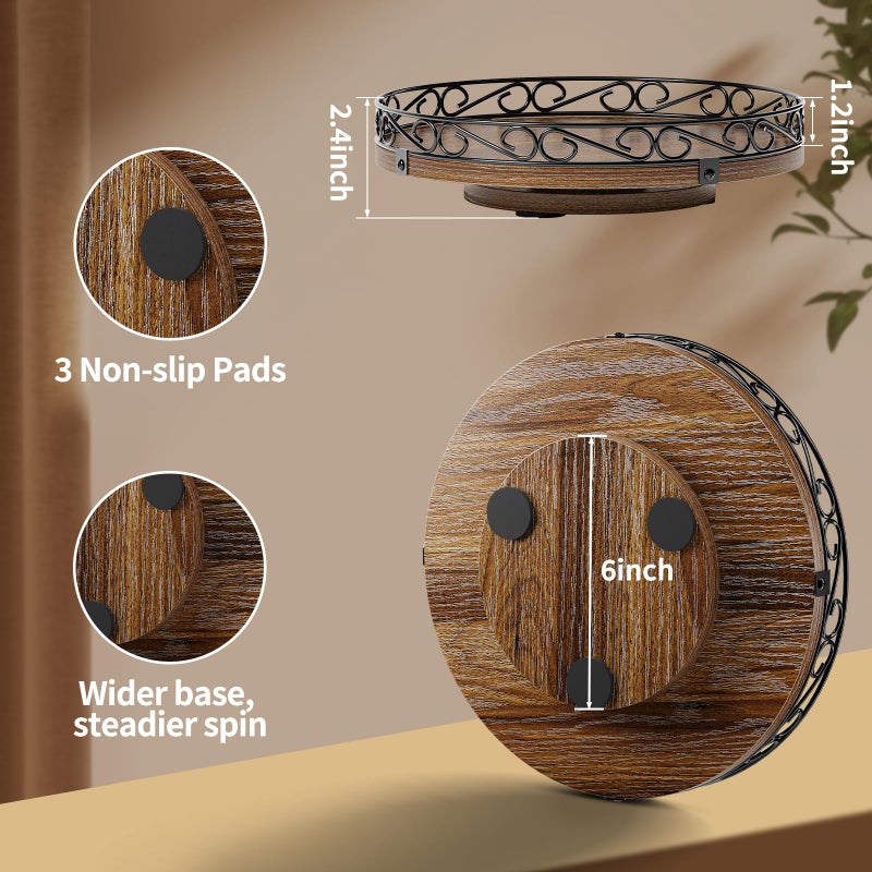 Yoobure 9" Lazy Susan Turntable Organizer for Table Top, Round Wooden Lazy Susan for Cabinet, Farmhouse Decorative Tray for Coffee Table, Kitchen Organizer Countertop, Center Piece Decor, Rustic Brown - Image 2